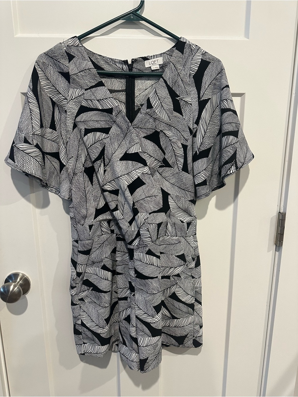 LOFT Black & White Leaf Print Romper